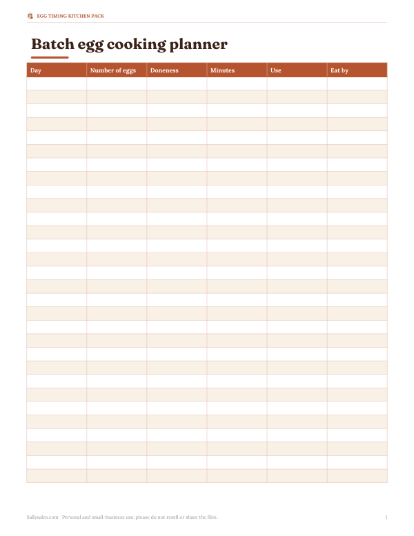 Preview of Printable Batch Egg Cooking Planner