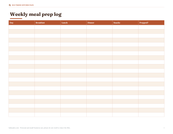 Preview of Printable Weekly Meal Prep Log